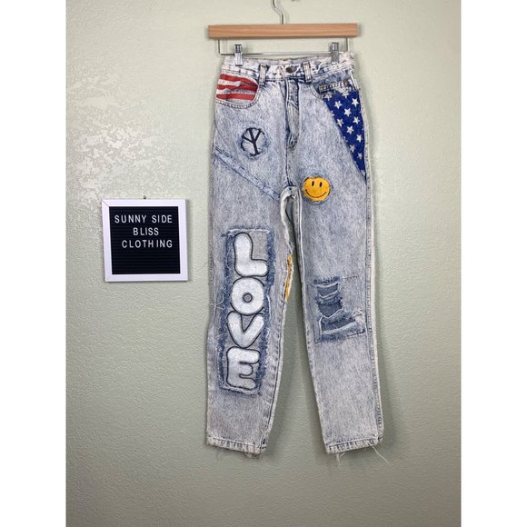 Vintage 80s JouJou Women’s Distressed Acid Wash Hippy Jeans Size 5/6 - Picture 1 of 16